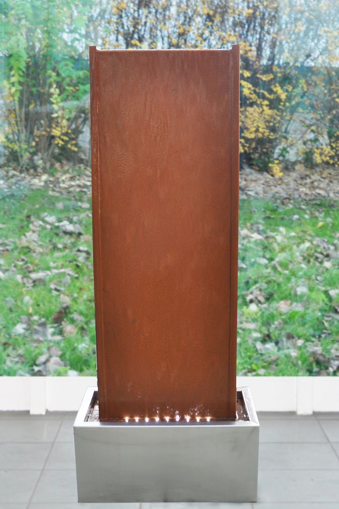 Köhko Wasserwand ca. 97 cm Kombination aus Corten- und Edelstahl Wasserspiel mit LED-Beleuchtung