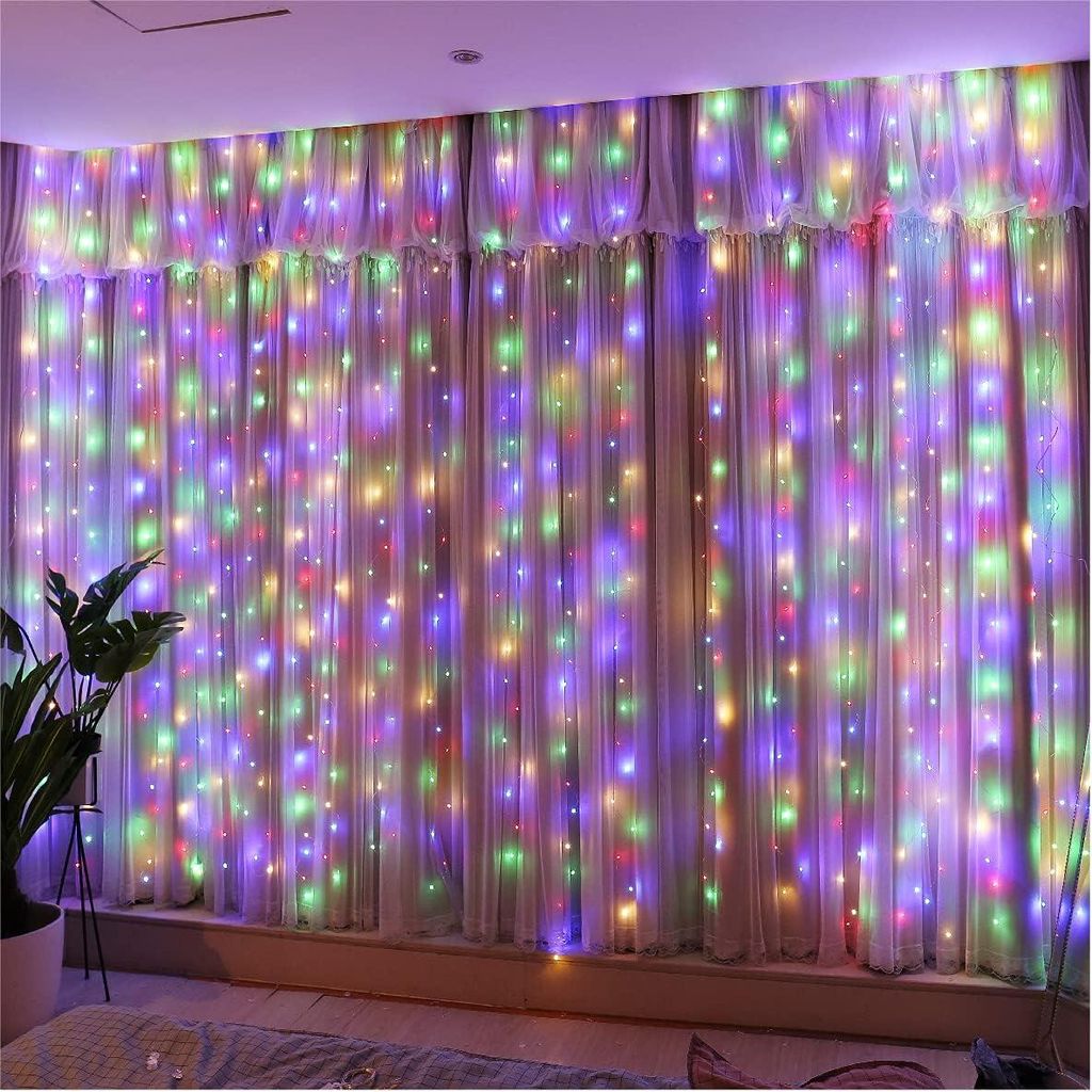 3x3m 300 LED Lichterkette Vorhang Innen Dimmbar Bunt Lichtervorhang mit 12Modi Fernbedienung USB für Hochzeit Party Weihnachten Wand Schlafzimmer ...