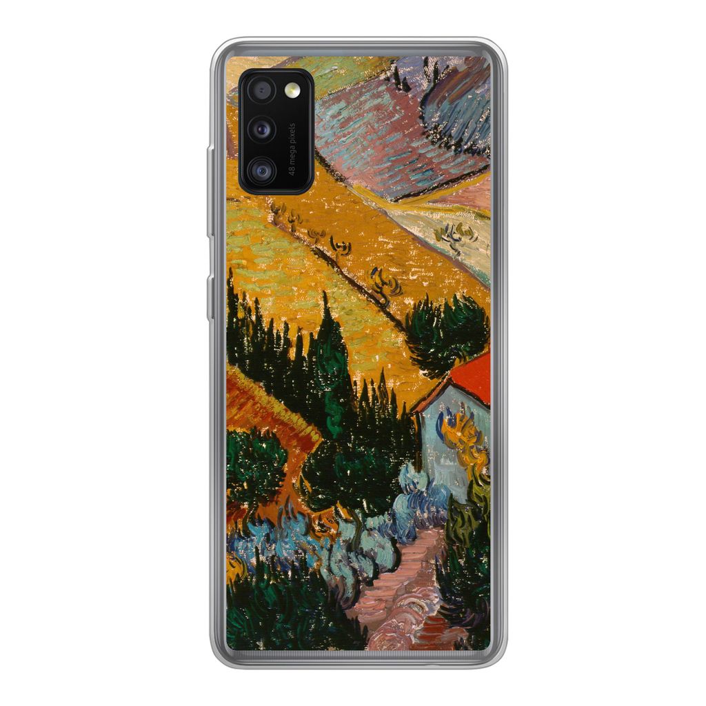 MuchoWow Handyhülle Schutzhülle Hülle für Samsung Galaxy A41 Landschaft mit einem Haus und einem Ackerbauern - Vincent van Gogh Silikon Softc...