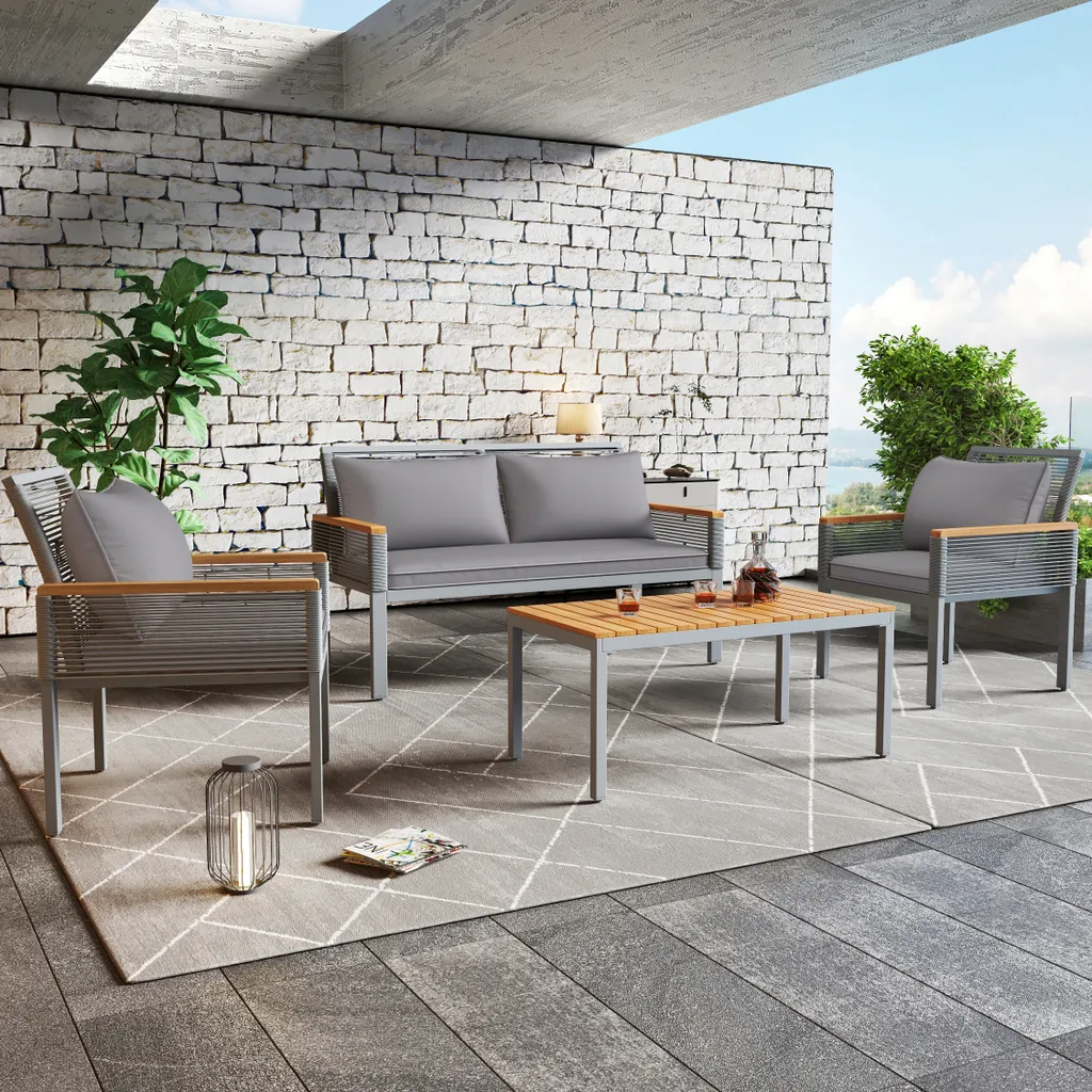 Petit Salon de Jardin pour Balcon et Terrasse - Ensemble 4 Pièces Gris