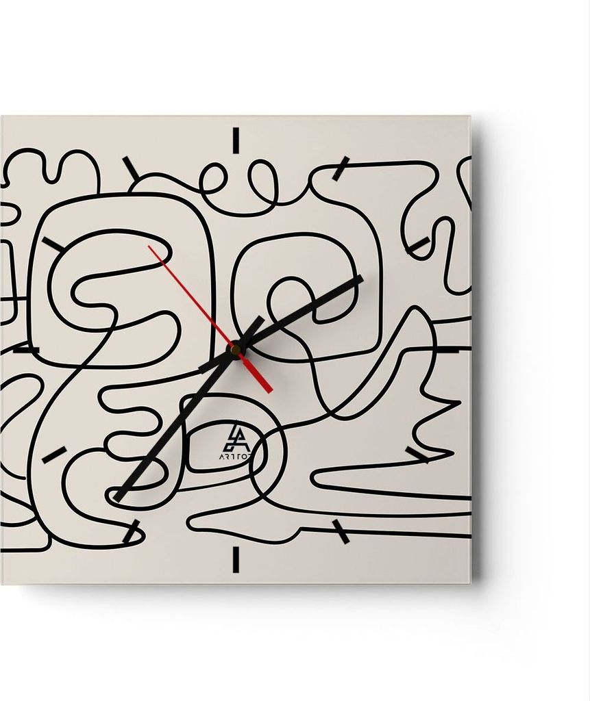 Wanduhr - Quadrat - Glasuhr - Linien Figuren Formen - 40x40cm - Schleichendes Uhrwerk - Lautlos - zum Aufhängen bereit - Dekoration Modern - Wandd...