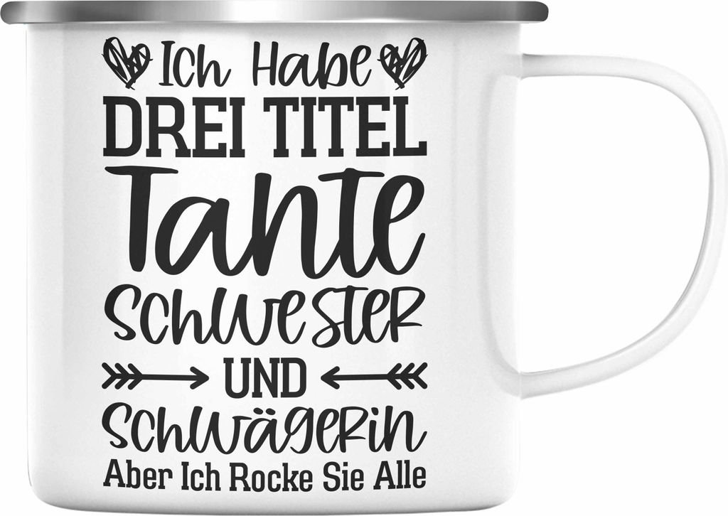 Trendation - Beste Tante Geschenk Emaille Tasse mit Spruch für Tante Weihnachten Lieblings Schwester Tante Schwägerin (Silber)
