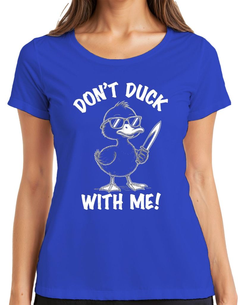 Don't Duck With Me Ente Sonnenbrille Messer lustig Geschenk Damen T-Shirt, Blau, XL