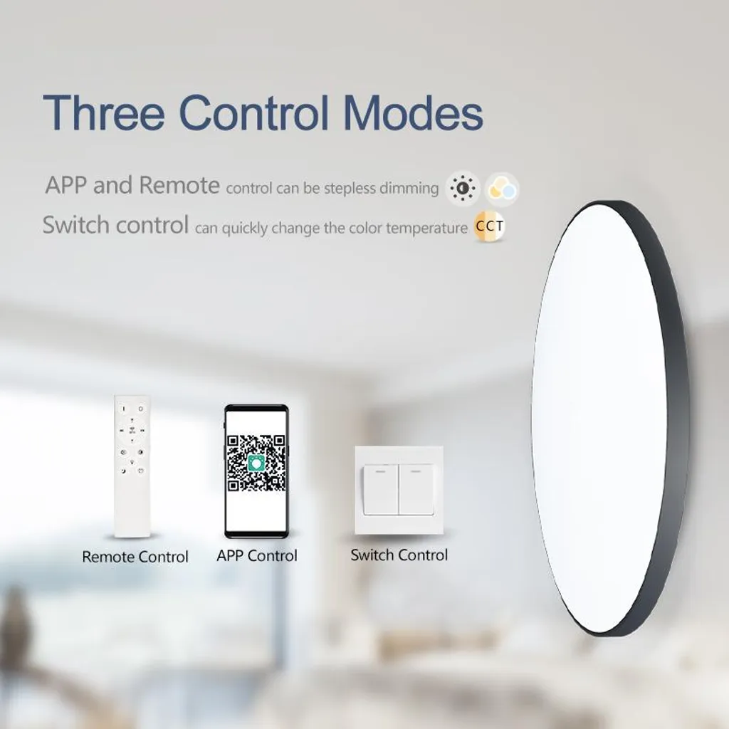 Plafonnier LED 80W variable avec télécommande, éclairage noir chic