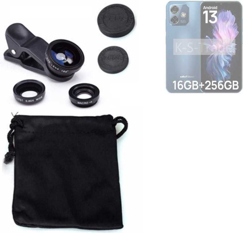 K-S-Trade Smartphone Kamera Linsen Set Kompatibel mit Ulefone Note 16 Pro 3in1 Clip-On Kamera Adapter Macro Weitwinkel FishEye Fischauge Objektiv