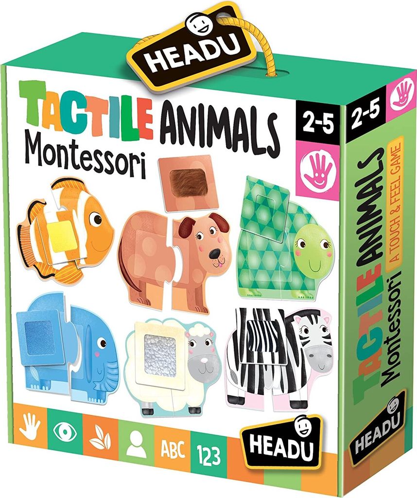 Headu - Tactile Animals Montessori Puzzle 1-4 Jahre, Mehrfarbig, IT20188