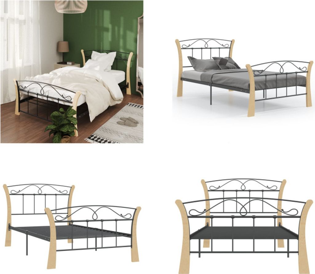 vidaXL Bettgestell Schwarz Metall 100x200 cm - Bettrahmen - Bettrahmen - Bett - Betten