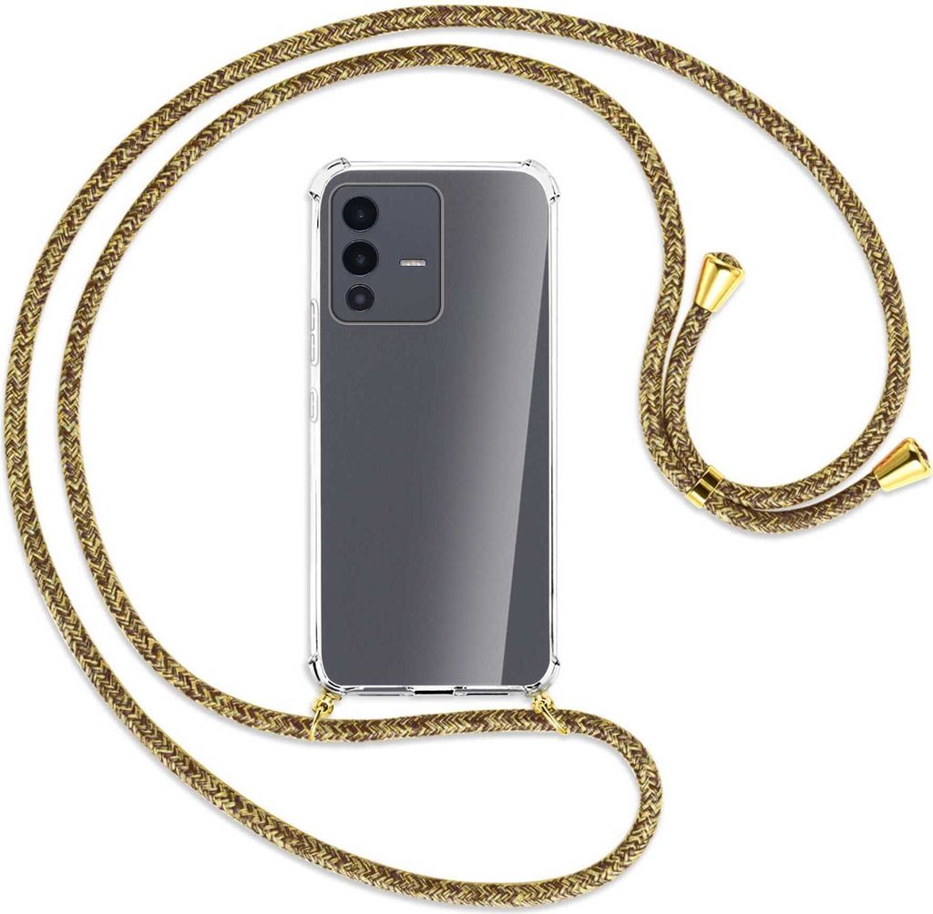 Handykette Backcover-Schutzhülle mit Band (Metall goldfarben) für vivo V23 5G (V2130) / S12 (V2162A) - braun+beige