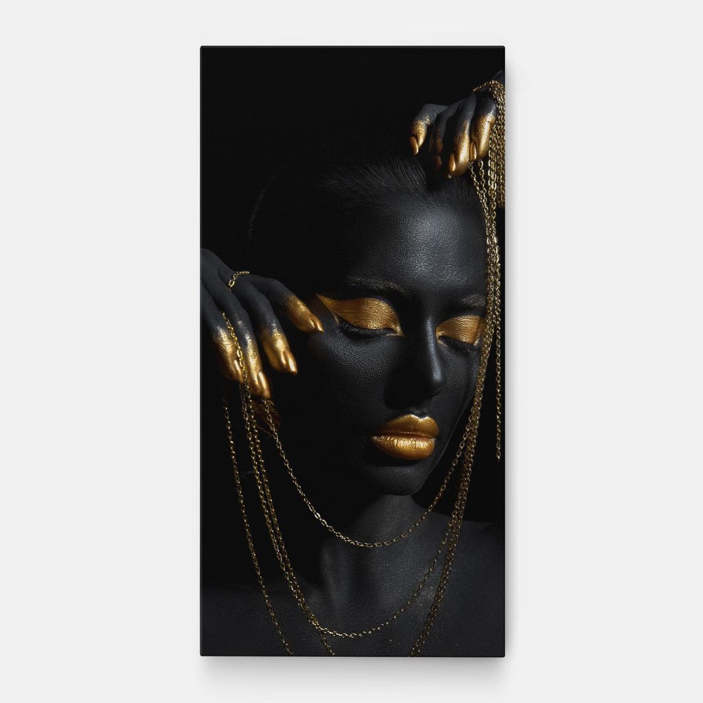 ARTHUB Leinwandbild 40x80 cm, Gold Black Skin | Wohnzimmerdekoration, Hängende Bilder, Wanddekoration, Heimdekoration, Frauen, Schwarz und Gold