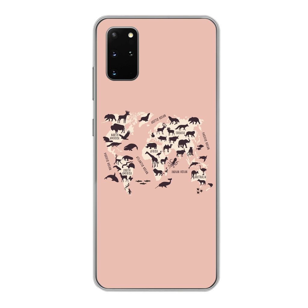 MuchoWow Handyhülle Schutzhülle Hülle für Samsung Galaxy S20 Plus Weltkarte - Tiere - Scherenschnitt Silikon Softcase Handy Hülle - Hartschale