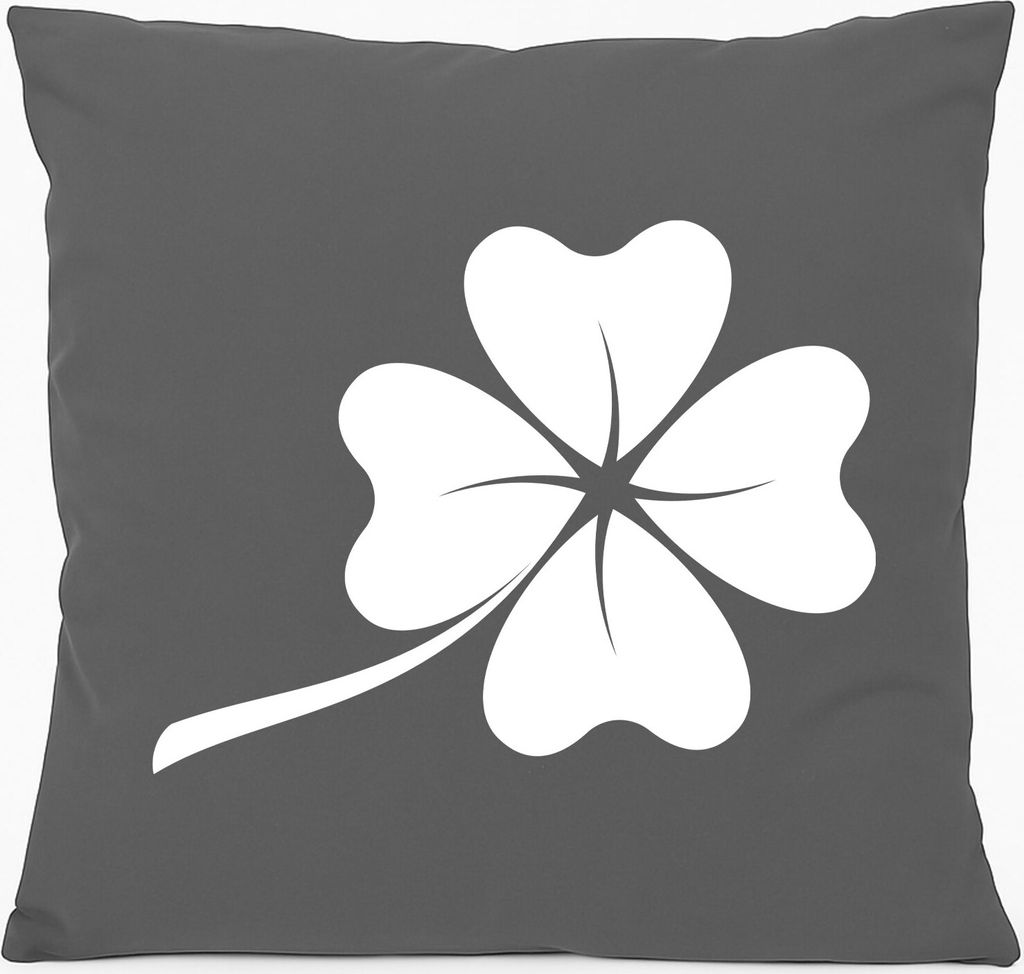 Huuraa Kissen Kleeblatt Silhouette 40x40cm mit Füllung Steel Grey Baumwolle Dekokissen Geschenkidee