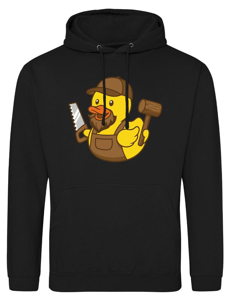 Huuraa Uni Hoodie Quietscheente Schreinerei Comic Gummiente L Deep Black Vegan Sweatshirt Geschenkidee