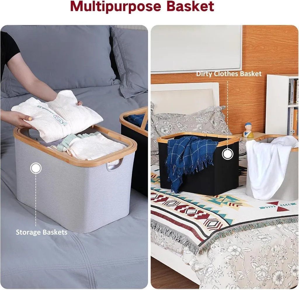 Panier à linge pliable gain de place - Panier bambou 43L gris robuste