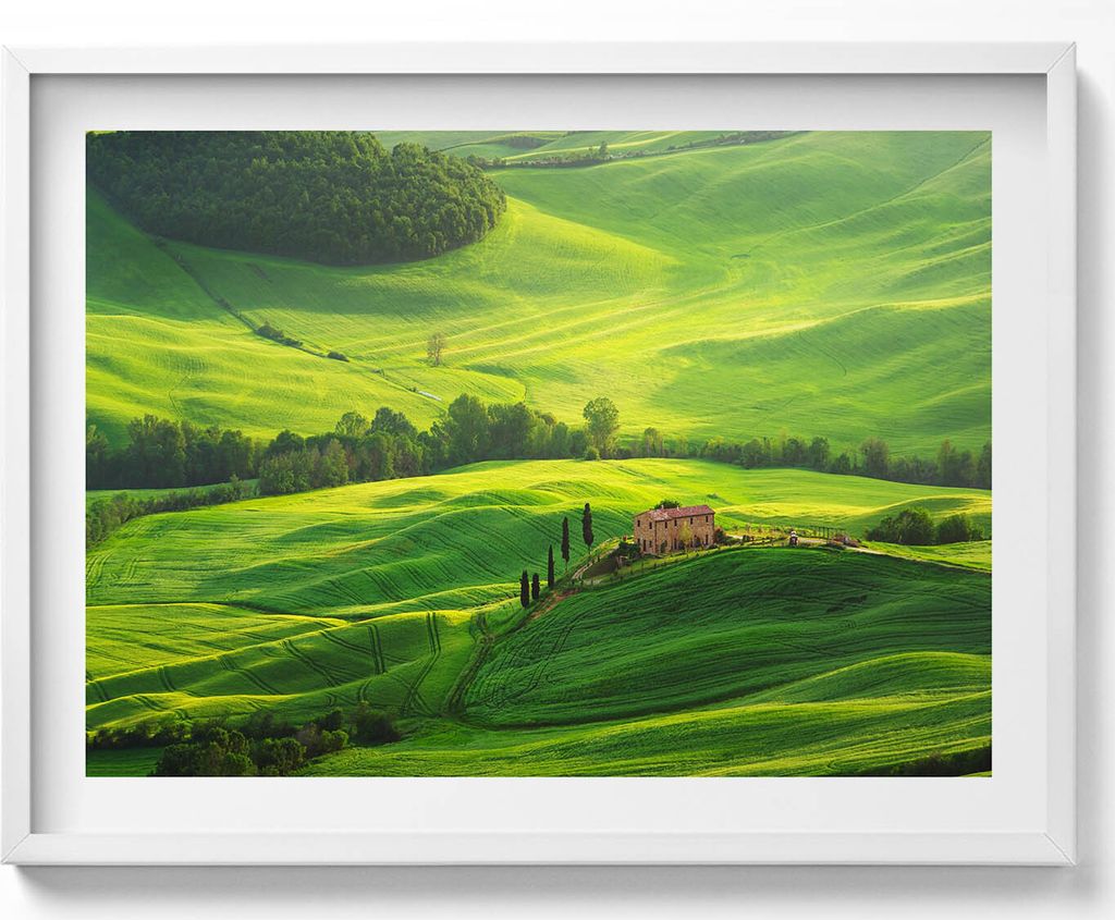 Schöne Naturlandschaft Italien– Wandbild mit Rahmen – Gerahmtes Bild – Wanddekoration – 80x60 cm – Weiß Rahmen