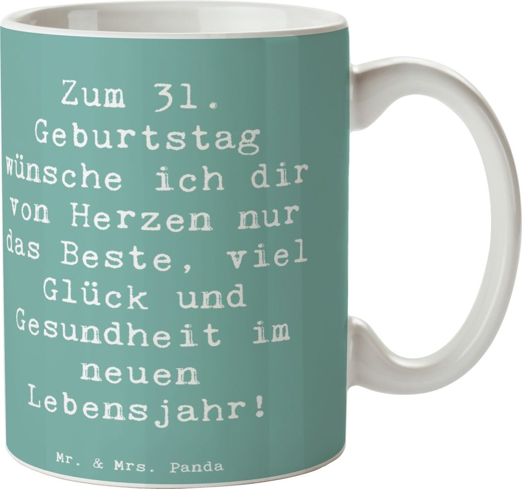 Mr. & Mrs. Panda Kaffeetasse Spruch 31. Geburtstag Liebe Wünsche - Meeresbrise - Geschenk, Lebensfreude, Feiern, Kaffeebecher, Geburtstagsgruß, B...