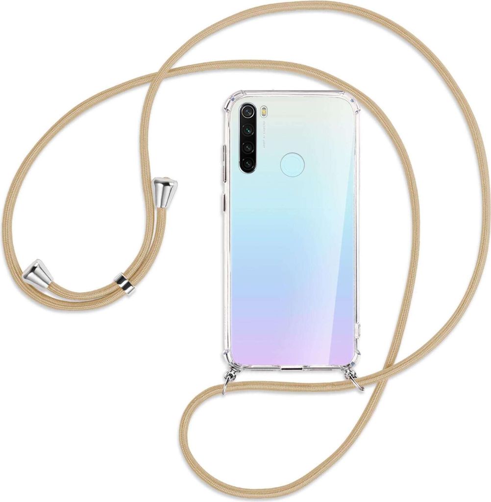 Handykette Backcover-Schutzhülle mit Band (Metall silberfarben) für Xiaomi Redmi Note 8 - caramel