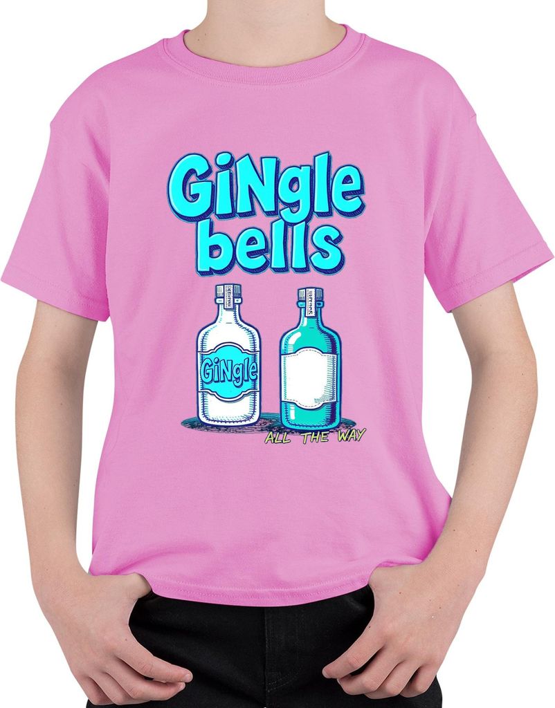 Gingle bells Weihnachten Gin Geschenk Gin Liebhaber All the way Uni Kinder T-Shirt, Pink, 116