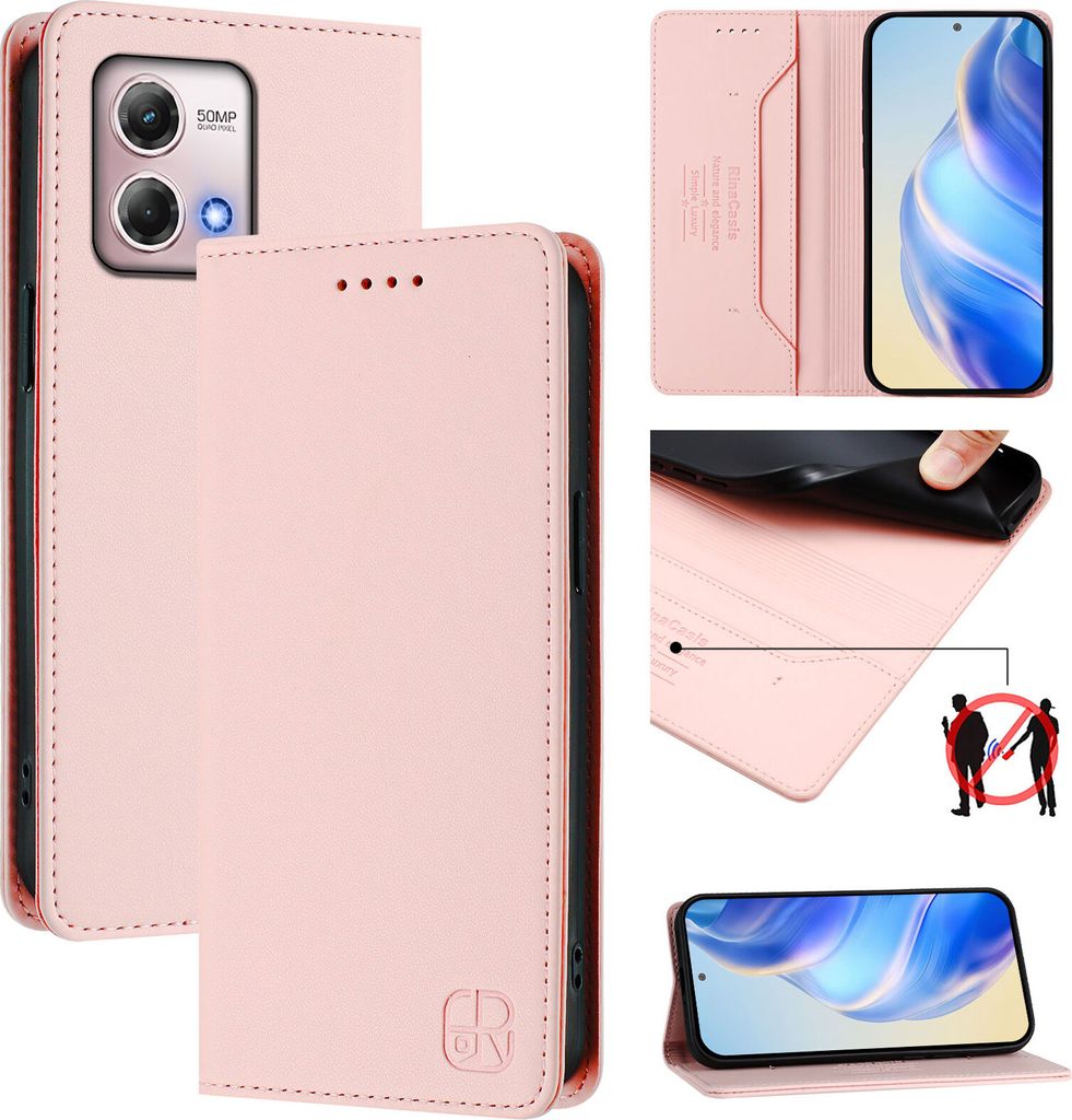 Lederhülle für Motorola Moto G Stylus 2023 4G Hülle Flip Brieftasche Kartenfächern Ständer Schutzhülle Pink