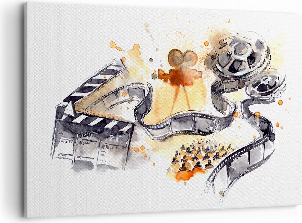 Bild auf Leinwand - Leinwandbild - Film Projektor Illustration - 120x80cm - Wand Bild - Wanddeko - Leinwanddruck - Bilder - Kunstdruck - Wanddekora...