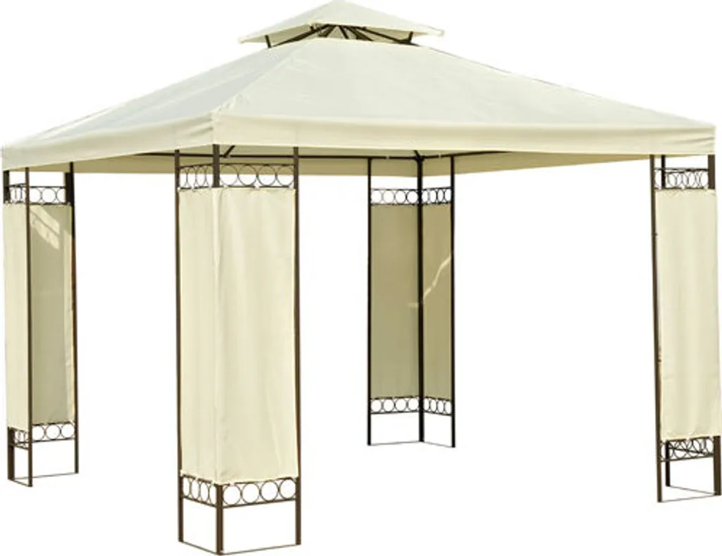 Tente de Jardin 3x3m Pavillon de Fête Beige pour Terrasse et Buffet