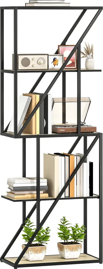Bibliothèque Industrielle 5 Niveaux 60x30x165 cm - Étagère Bois et Métal