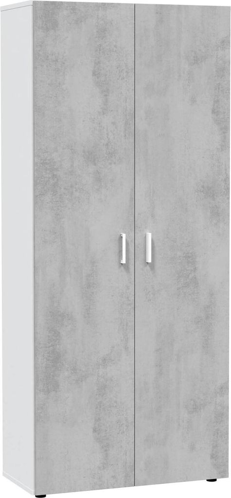 Mehrzweck-Kabinett Irvine, Beistellschrank mit 2 Türen, Kleiderschrank mit 2 Türen und 3 Einlegeböden, 80x37h182 cm, Zement und Weiß