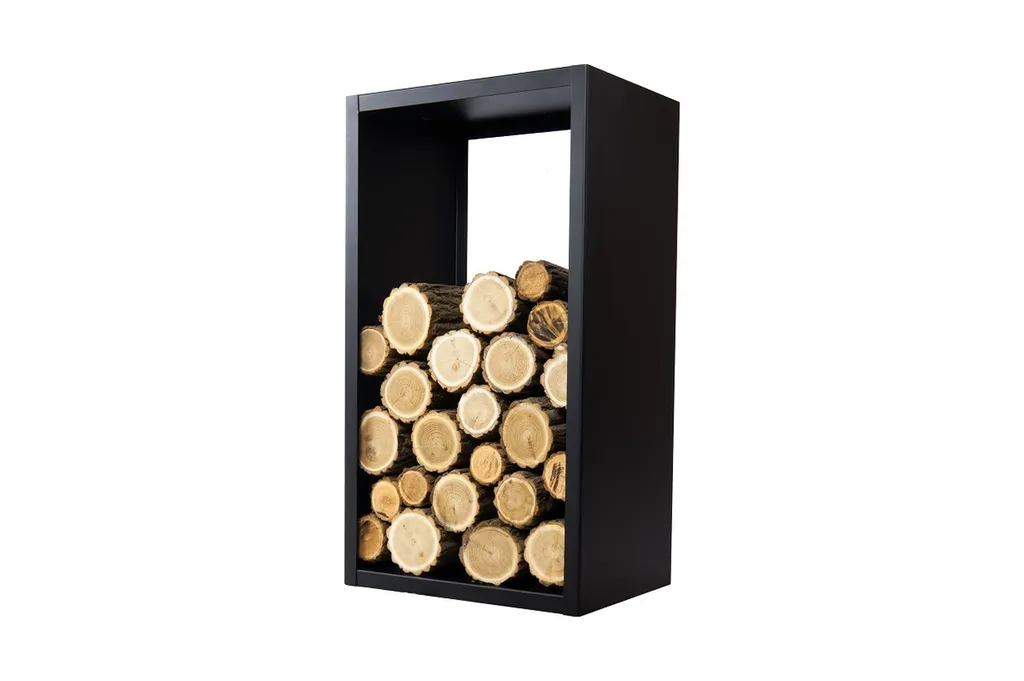 Range bûches vertical ELO noir design pour salon et cheminée 80cm