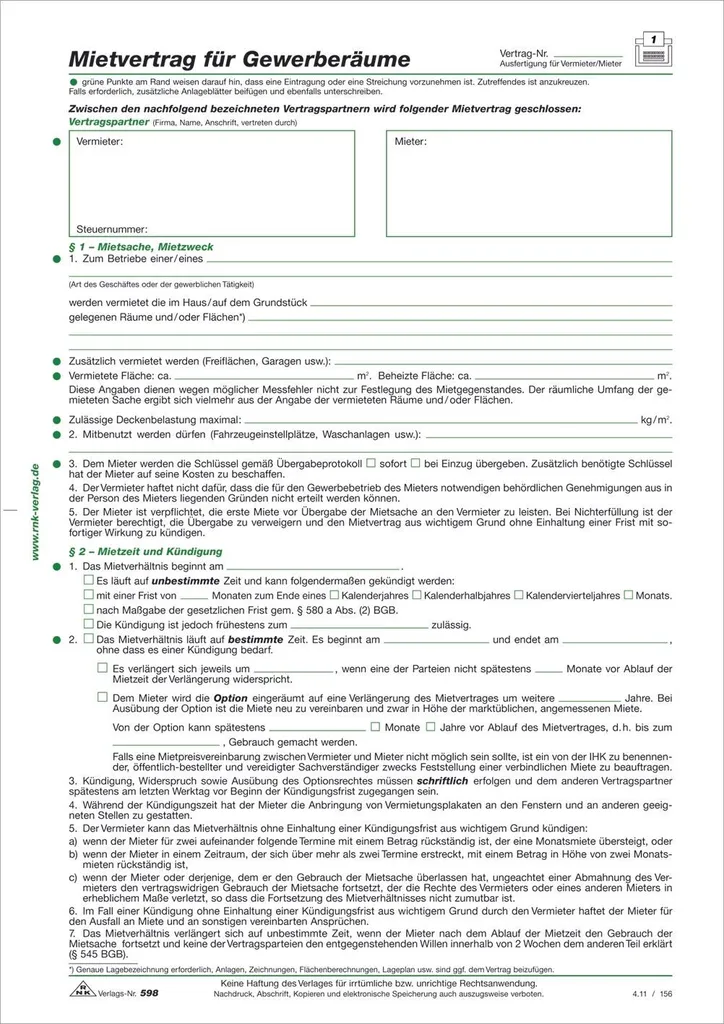 Bail commercial pour bureaux et boutiques RNK 598/10 A4 lot de 10