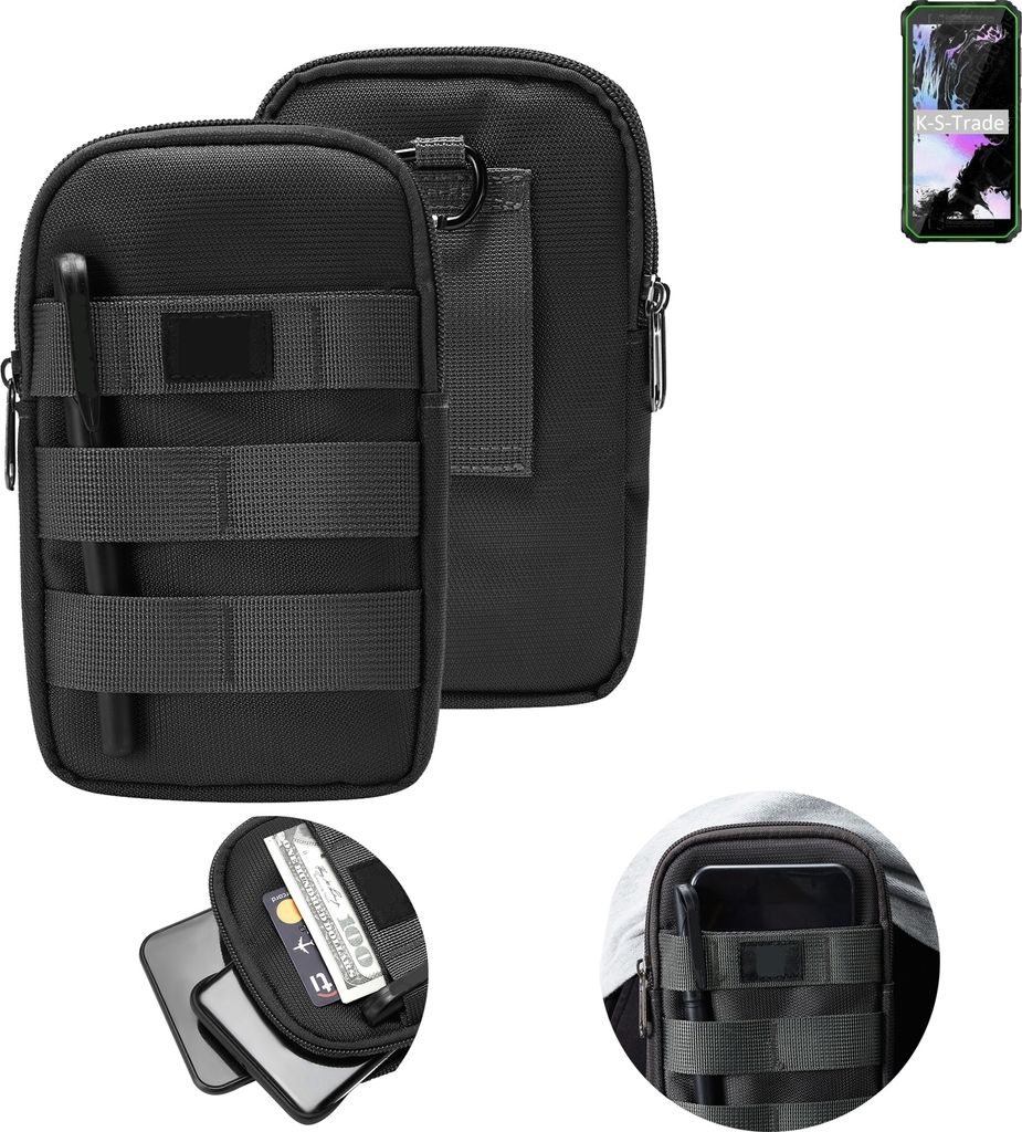 K-S-Trade Holster Gürtel Tasche kompatibel mit Blackview Oscal S60 Pro Night Vision Handy Tasche Schutz Hülle dunkel-grau viele Fächer, 1x