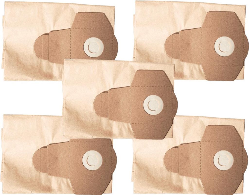 A collage of five vacuum cleaner bags.