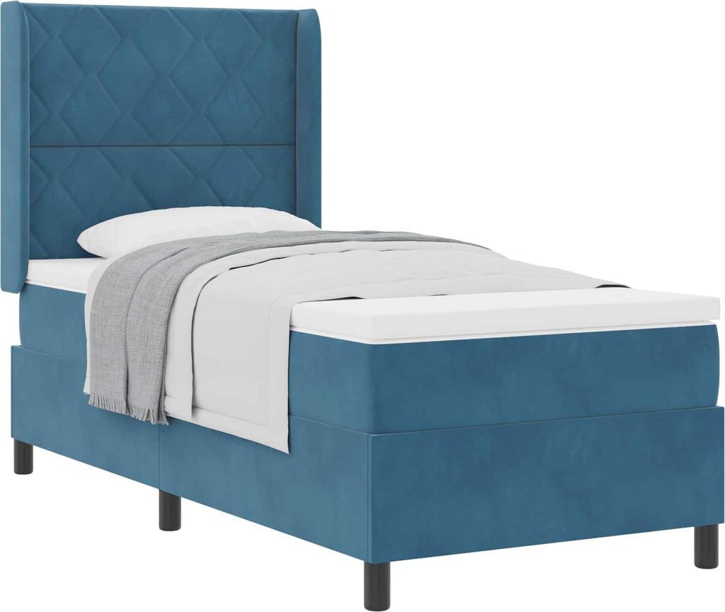 vidaXL Boxspringbett mit Matratze mit Kopfteil Blau 90 x 190 cm Samt