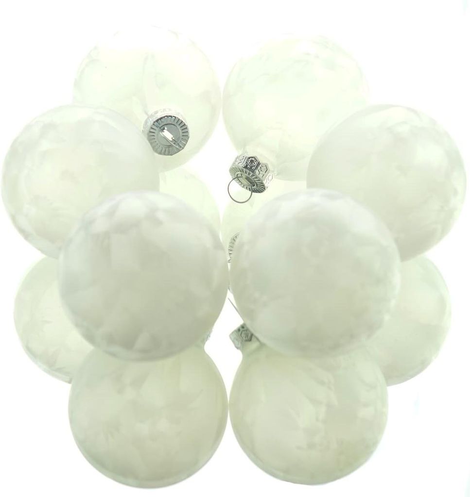 Christbaumkugeln Weiß mit Eislack Ø 6 cm aus Glas - 6er Set Produktbild 
