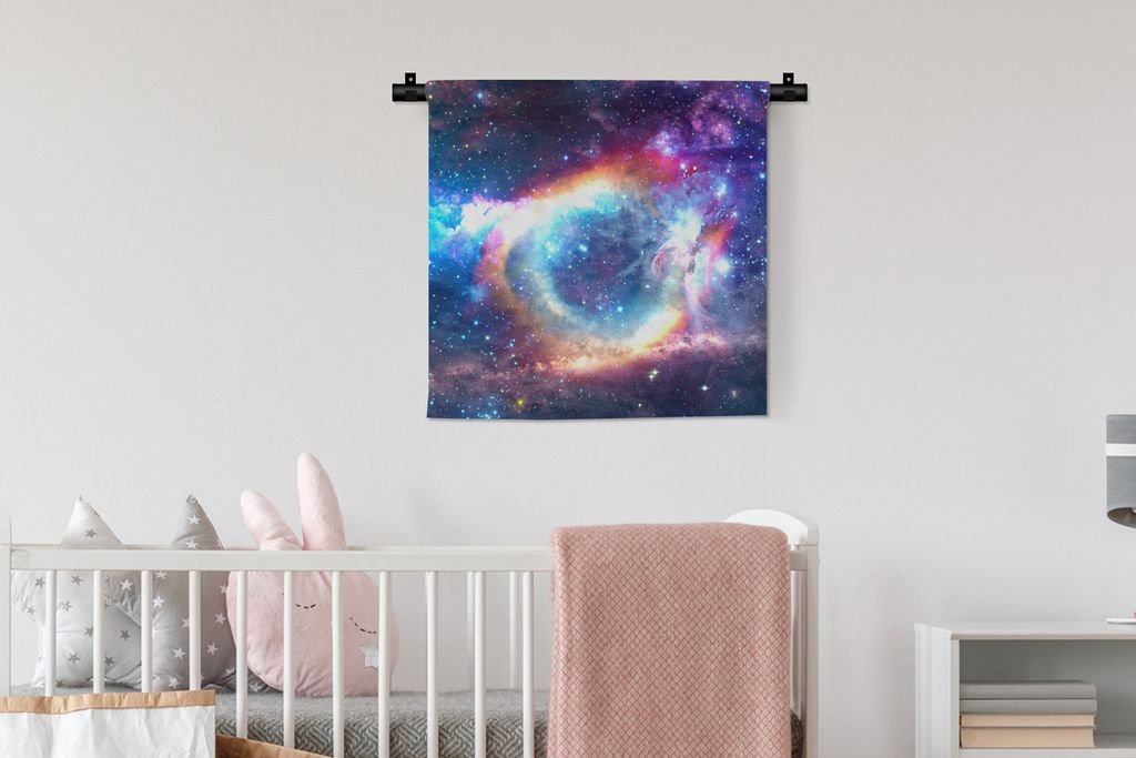 MuchoWow Wandteppich Wandbehang Weltraum - Regenbogen - Farben 60x60 cm Tapisserie Dekoration Wandtuch - Dekorationen - Wand Decke