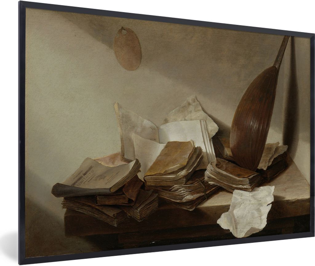 MuchoWow Gerahmtes Poster Stilleben mit Büchern - Gemälde von Jan Davidsz. de Heem 30x20 cm - Poster mit Schwarzem Bilderrahmen Wandposter Rahm...