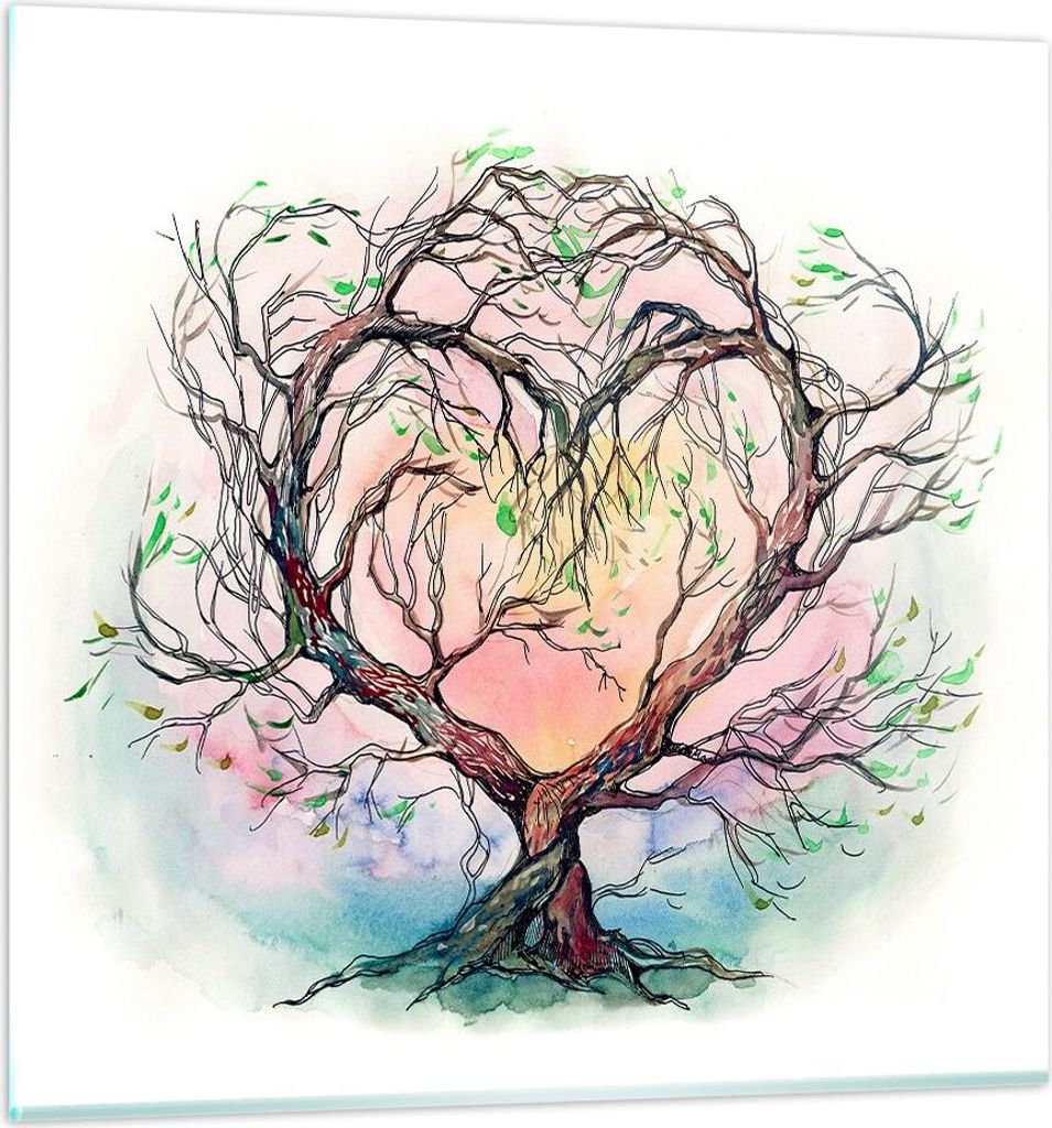 Bilder auf glas - Baum Herz Natur Bild - 60x60cm - Glasbilder - Wandbilder - Kunstdruck - zum Aufhängen bereit - Wanddekoration aus Glas - Glas Bi...