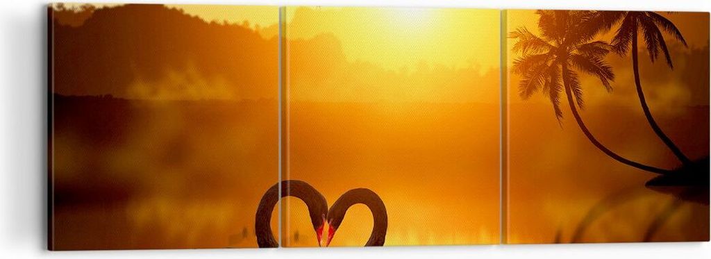 Bild auf Leinwand - Leinwandbild - Schwan Wasser Paar - 120x40cm - Wand Bild - Wanddeko - Leinwanddruck - Bilder - Kunstdruck - Wanddekoration - Le...