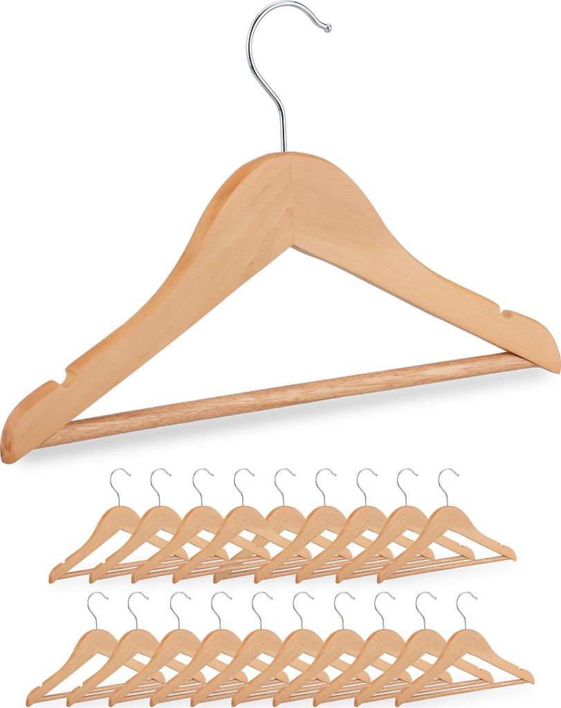 Relaxdays Kinderkleiderbügel, 20er Set, Holz Kleiderbügel, Produktbild 