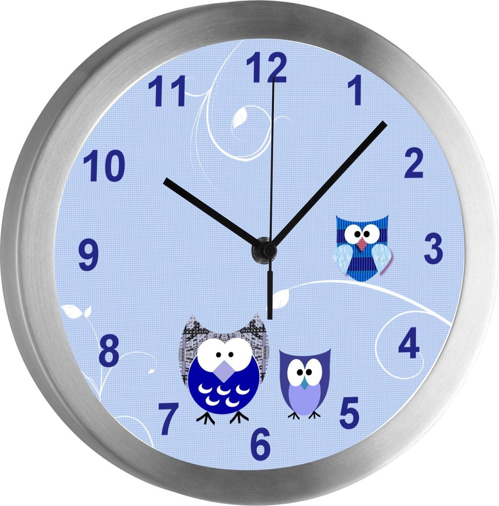 Funkuhr, Kinder Wanduhr, Kinderuhr, Kinderzimmer Eule blau