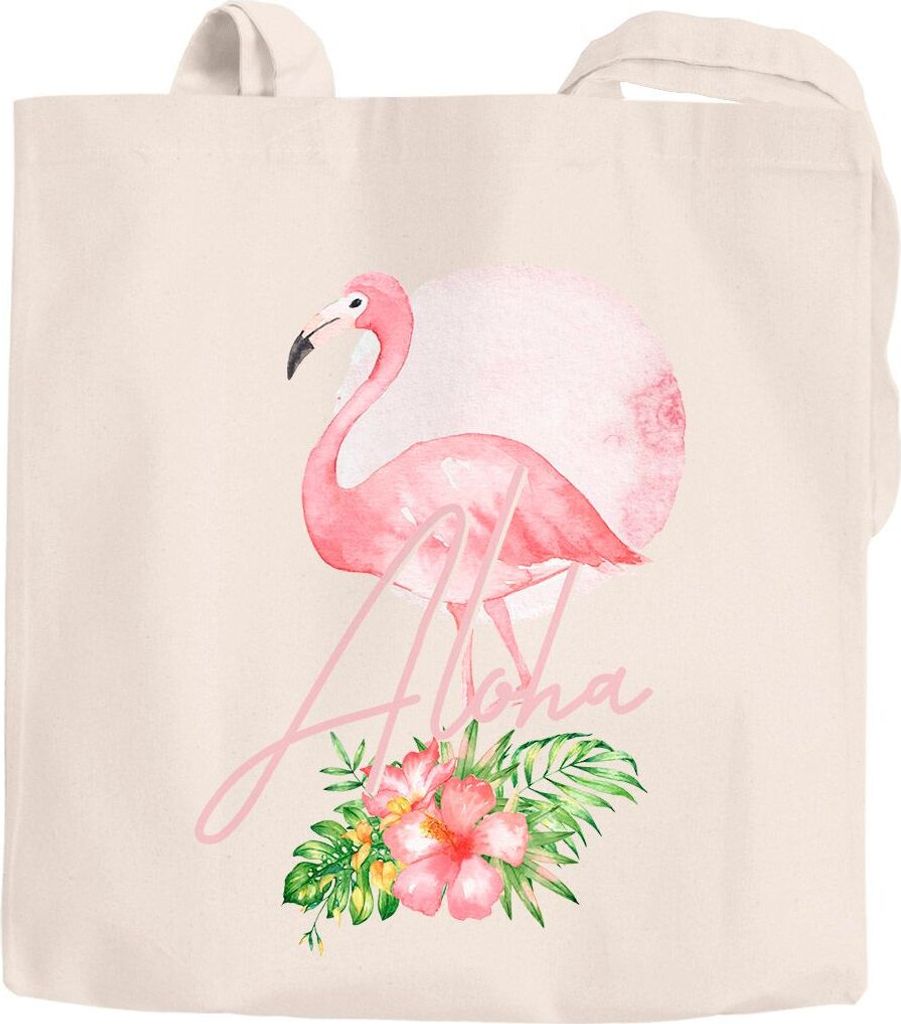 Jutebeutel Flamingo Aloha Tropical Summer Jungle Paradise Hummingbird Baumwolltasche Stoffbeutel Autiga natur unisize