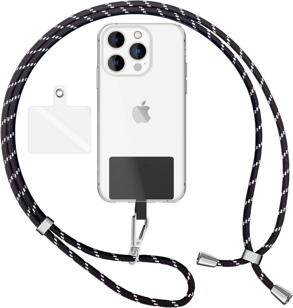 NALIA Universal Lanyard mit 2 Pads & Karabinerhaken - 160cm Handykette zum Umhängen - Schwarz Weiß Zebra