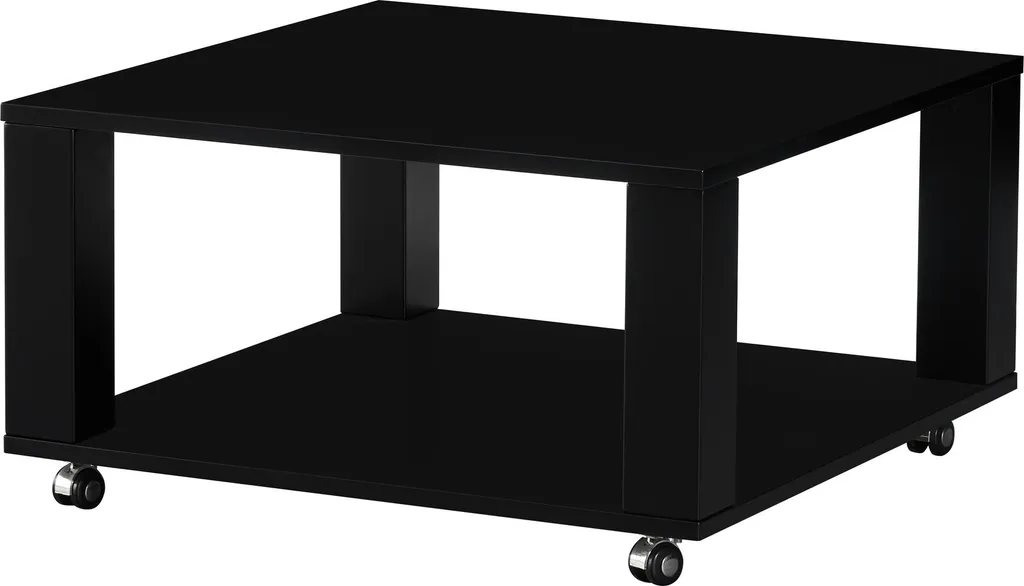 Table basse noire en mélamine Romy mobil avec 4 roulettes pivotantes
