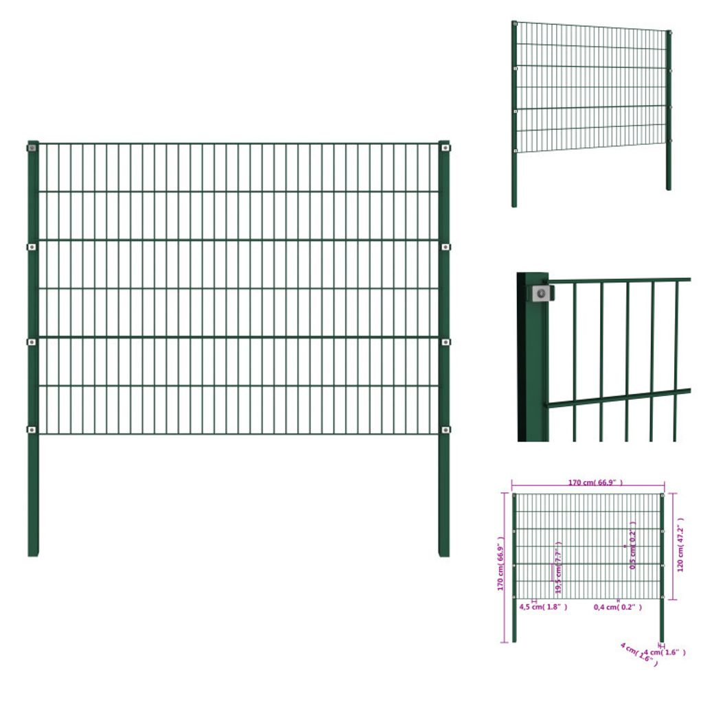 vidaXL Zaunfeld mit Pfosten Eisen 1,7 x 1,2 m Grün - Zaunfelder