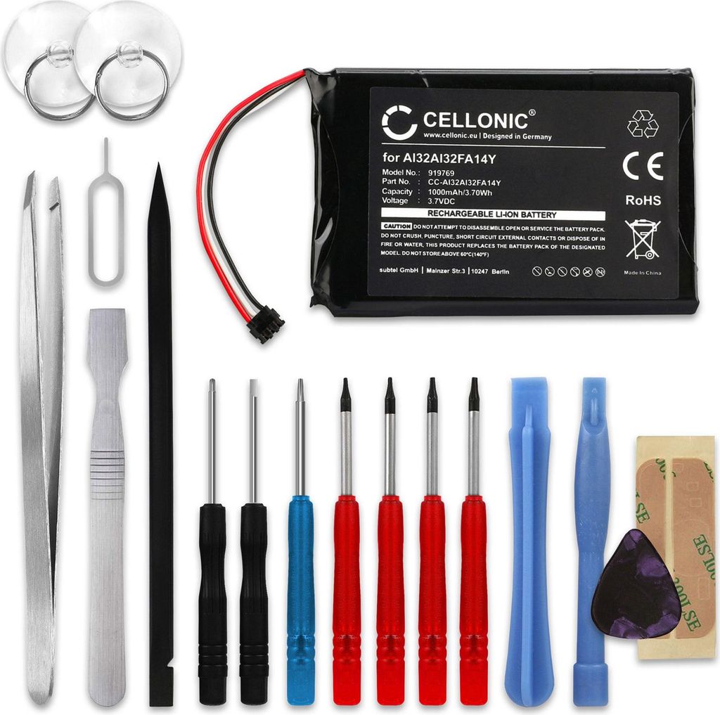 CELLONIC 1x Akku für Navigation Kompatibel mit Garmin Nuvi 2599LMTHD, Nuvi 2589LMT, nüvi 2595LMT, AI32AI32FA14Y - (1000mAh, 3.7V) + Werkzeug-Set