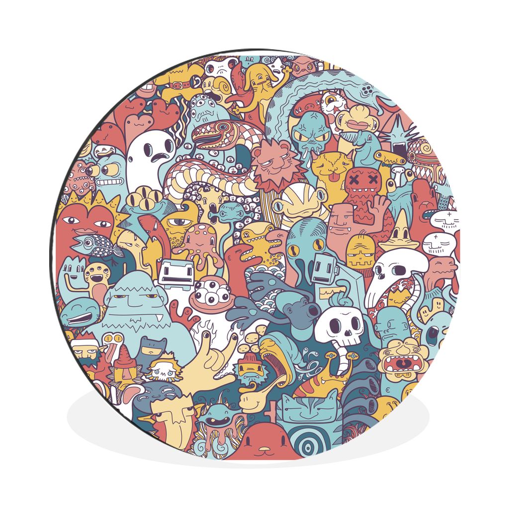 MuchoWow Aluminium Wandkreis Illustration von Außerirdischen Ø 90 cm Wanddeko Modern Wohnzimmer - Mauerkreis - Wandbilder - Runde Bild - Bild a...