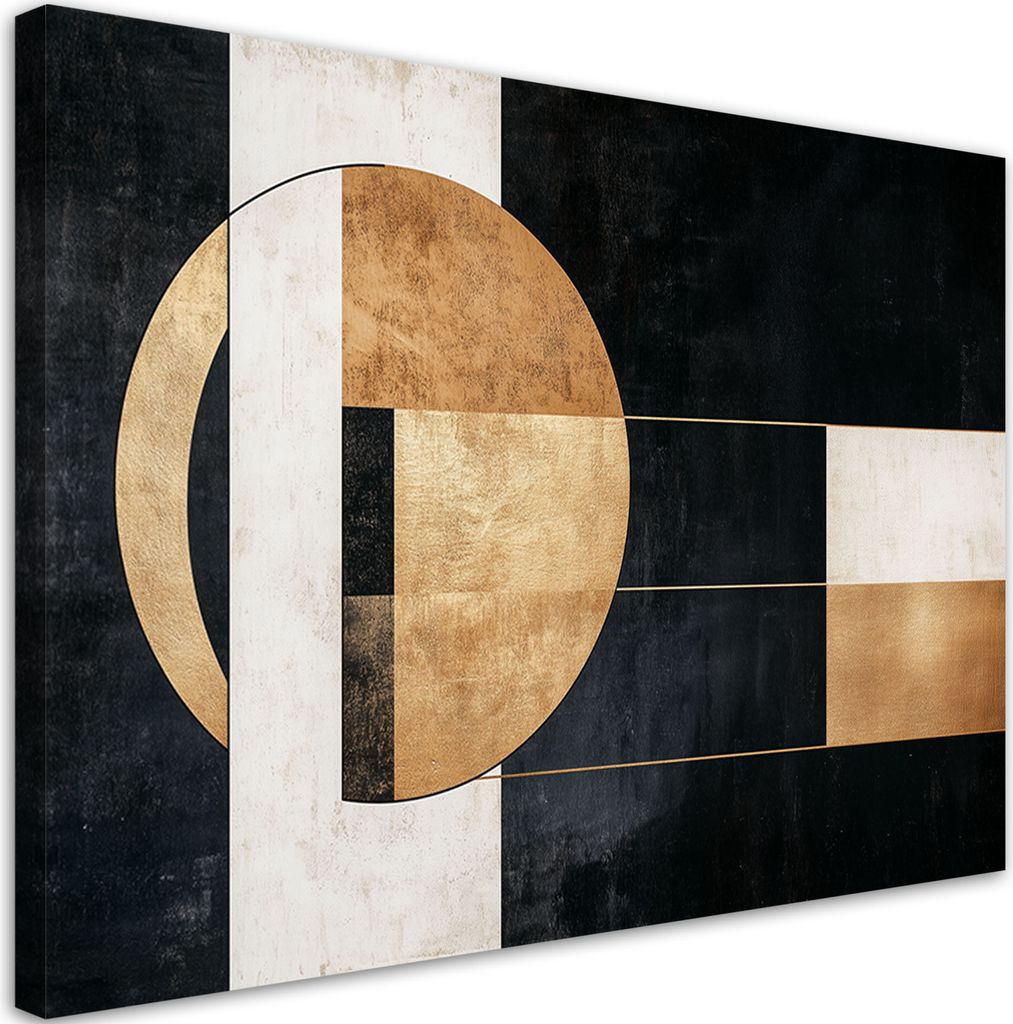Leinwandbild Geometrische Abstraktion in Schwarz und Gold 100x70 Feeby Schwarz bild für die wand bereit zum aufhängen