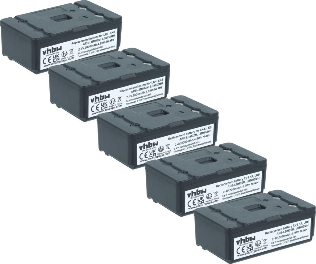 vhbw 5x Akku kompatibel mit Autec LK8, Light LK8, Light LK6, Light LK4, LK6, LK4 Fernbedienung Remote Control (2000 mAh, 2,4 V, NiMH)