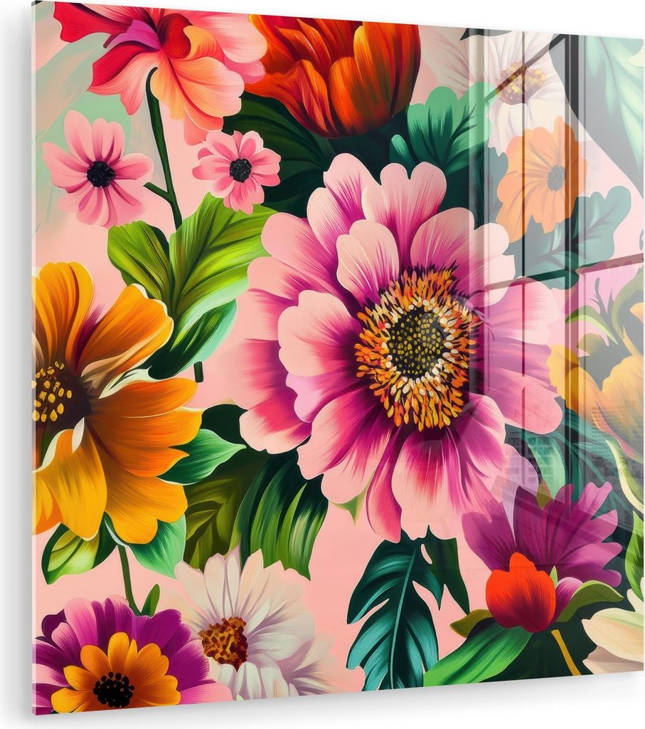 MuchoWow Glasbilder - Bilder auf Wandbild - Foto auf Glas Blumen - Bunt - Rosa 20x20 cm Wanddekoration aus Glas - Acrylglasbild - Acrylbilder - Bil...