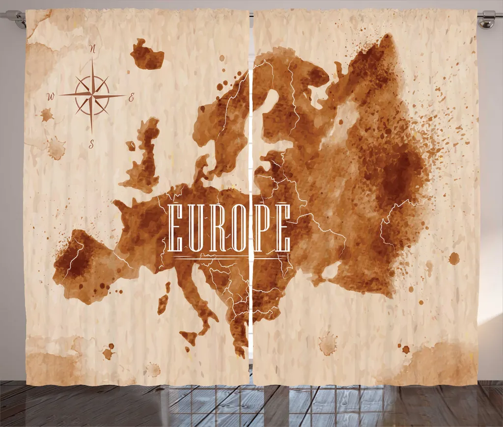 ABAKUHAUS Rideau Rustique Boussole et Cartographie, 280x225cm Cannelle