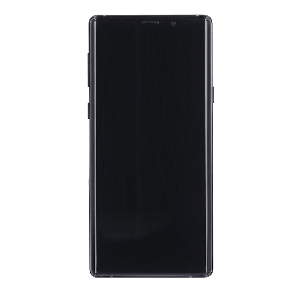 A black smartphone is shown against a white background.