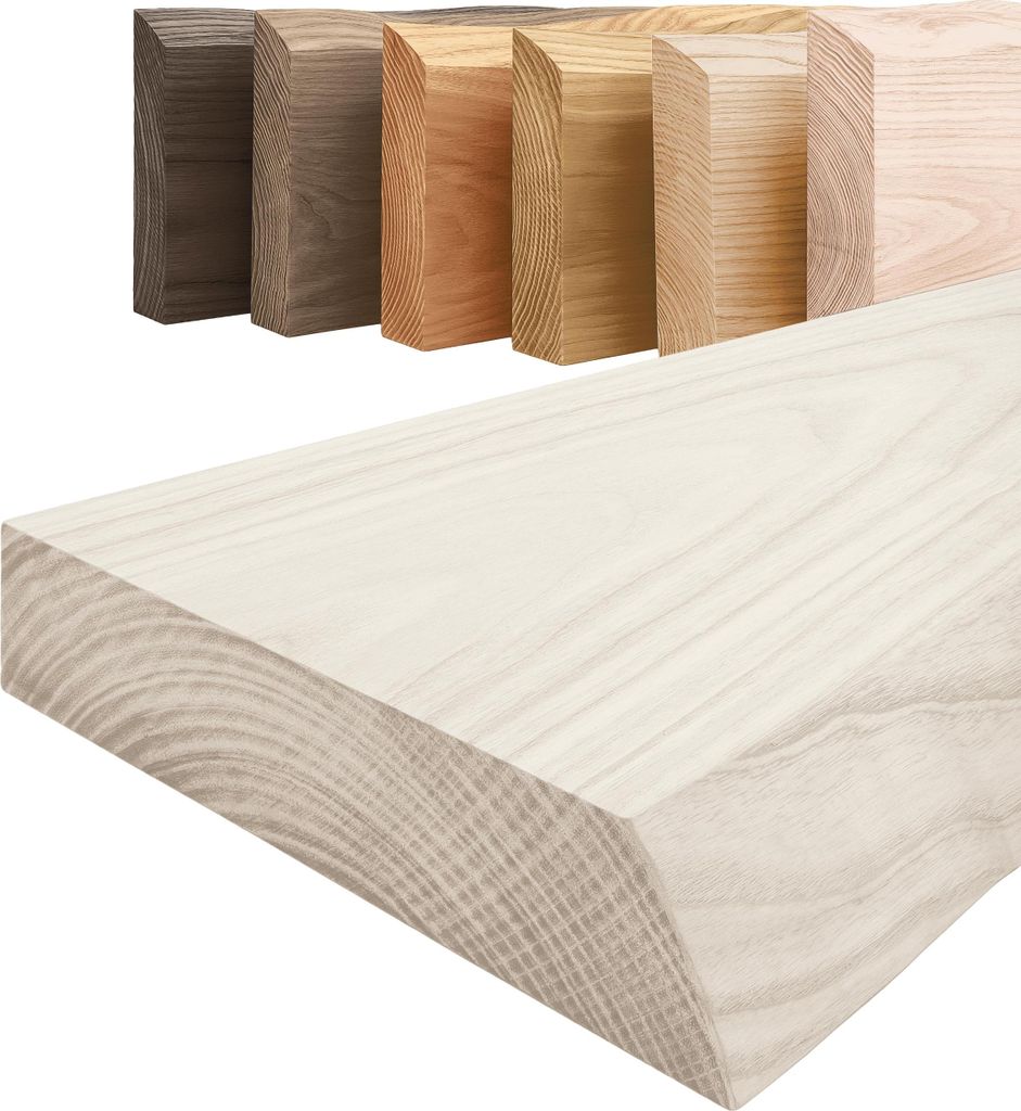 Lamo Manufaktur Wandregal Holz Baumkante | Regal Farbe: Weiß | Pure: ohne Montage Set | 140 cm